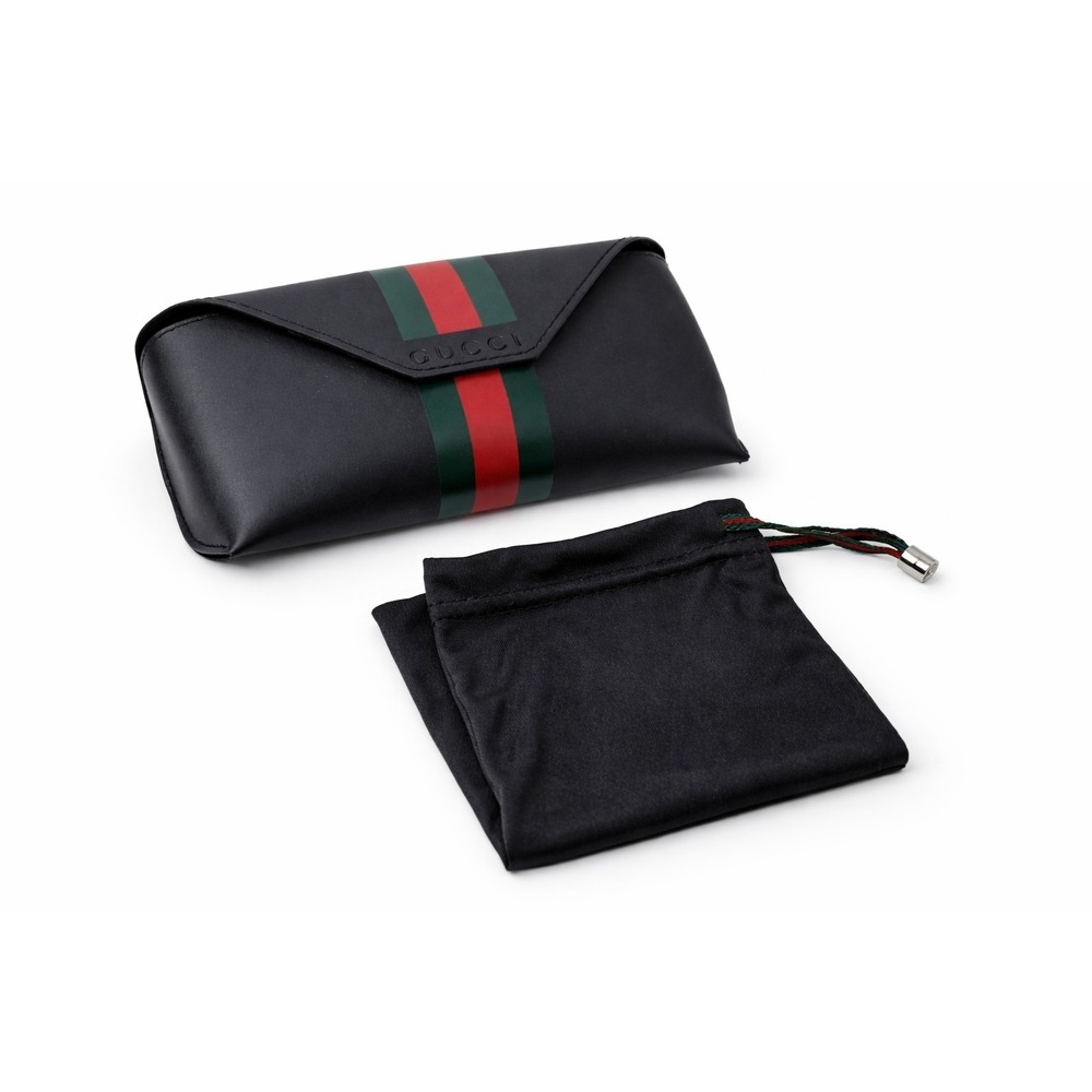 Gucci Sunglass Eyeglass Case with Cloth Bag, Green Red Striped, Magnetic Clasp